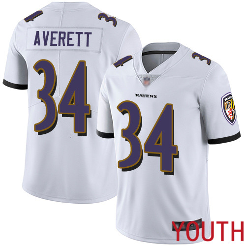 Baltimore Ravens Limited White Youth Anthony Averett Road Jersey NFL Football #34 Vapor Untouchable->youth nfl jersey->Youth Jersey